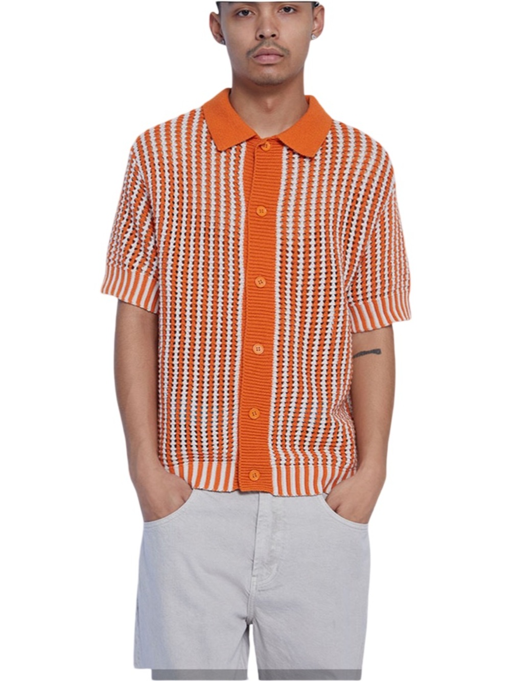 Orange Crochet polo sweater. EUC